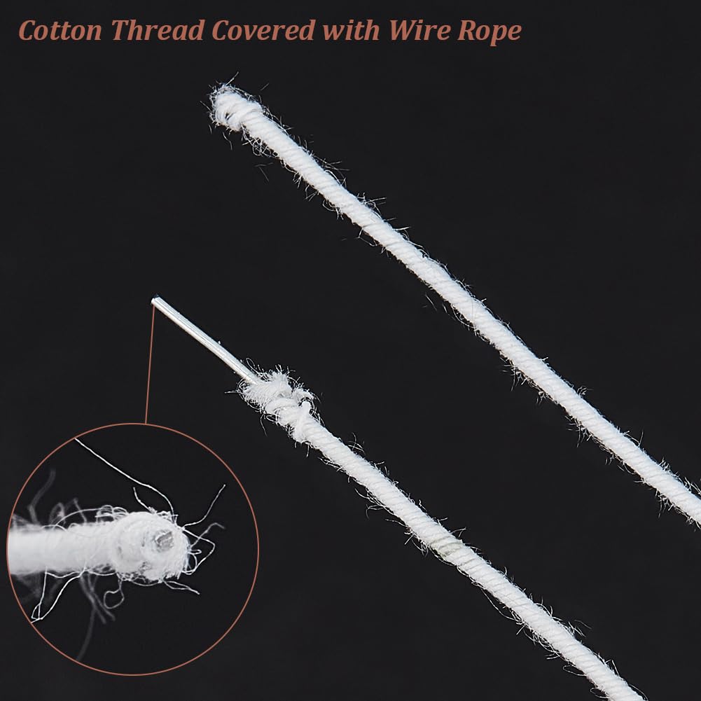 OLYCRAFT 50 Yards/45.7m White Wire Cotton Covered Cloth Covered Stem Floral Wire with Metal Wire Inside Cotton Covered Millinery Wire for Sewing Supplies DIY Making Accessories