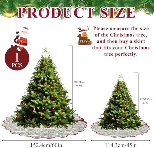 60 Inch Christmas Tree Skirt Vintage Red Floral Block Print Tree Skirts with Scalloped Edge, Classic Xmas Tree Skirt for Merry Christmas Party Holiday Home Farmhouse Indoor Outdoor Decorations