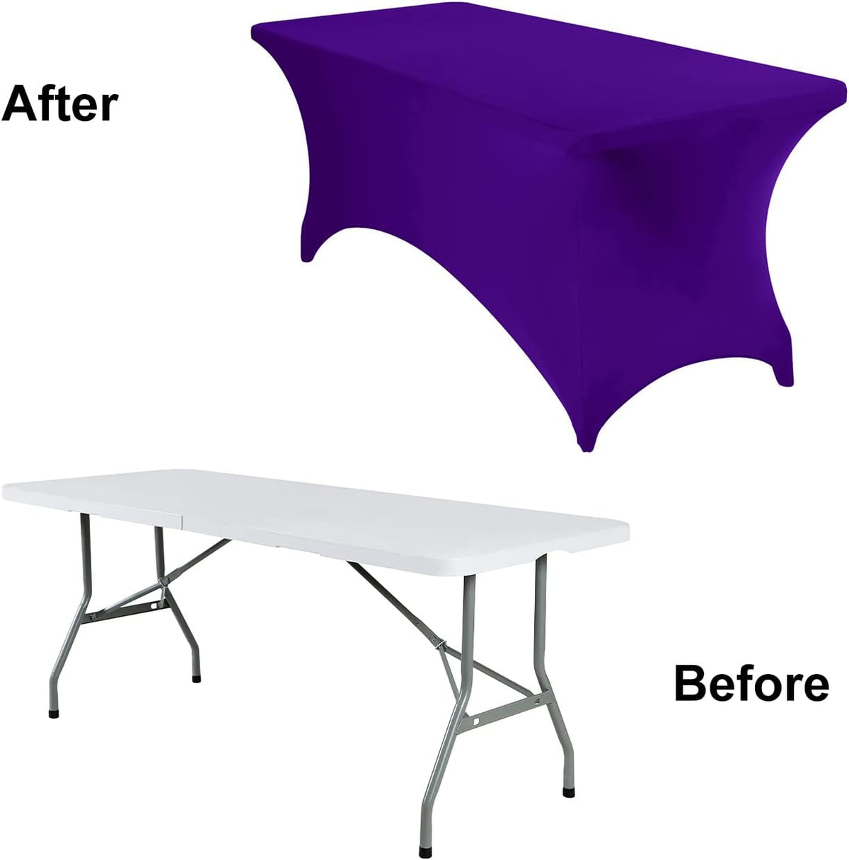 2Pack Spandex Waterproof Table Covers 6ft，Spandex 6ft Waterproof Table Cover for Party,Wedding, Banquet, and Events(Purple)