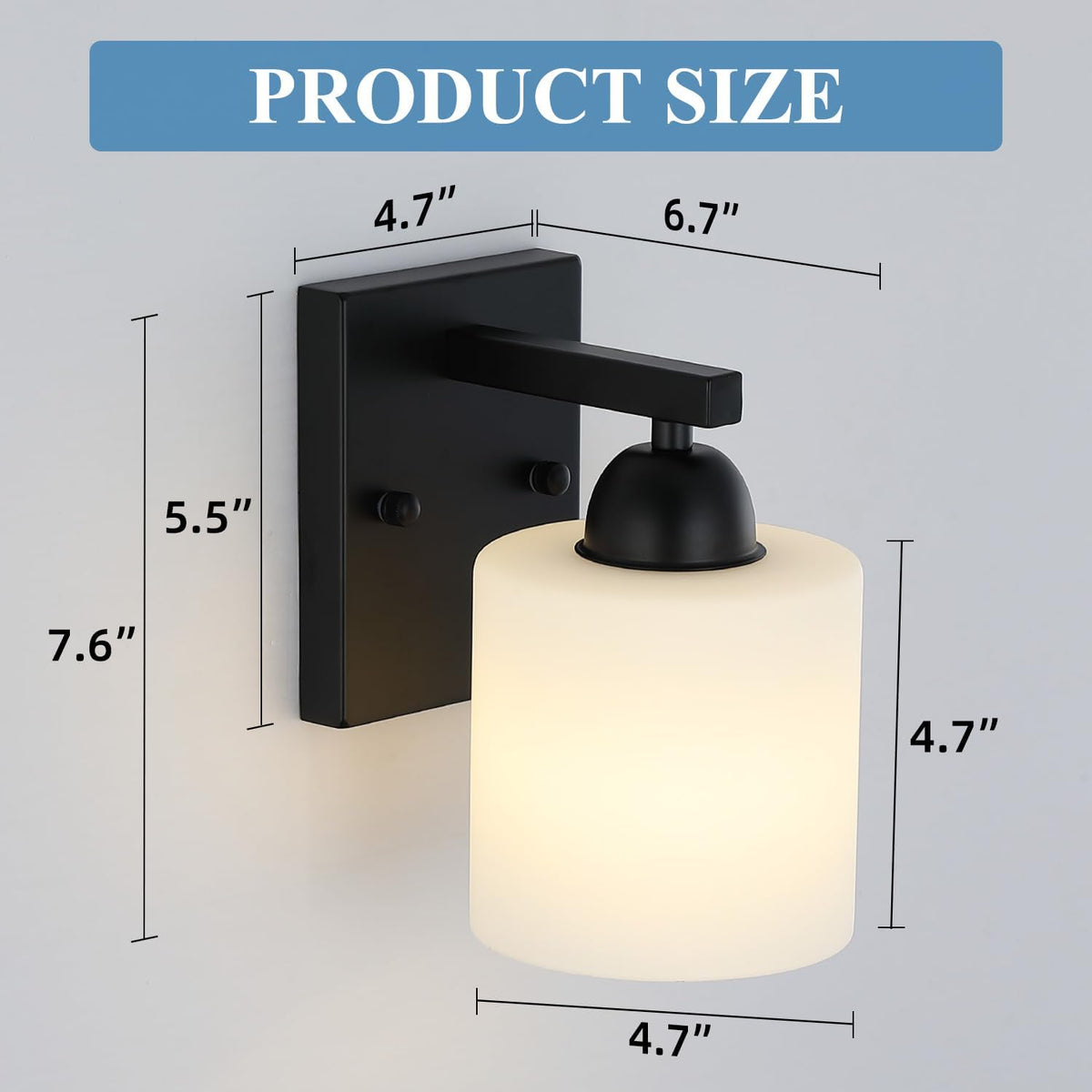 Matte Black Milk Glass Wall Sconces, 1 Pack Hardwired Indoor Wall Light Fixtures for Living Room, Hallway, Bedroom, Ceramic E26 Sockets (Bulbs Not Included)