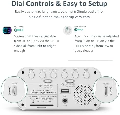 Odokee Digital Dual Alarm Clock for Bedroom with 0-100% Dimmable Display | RGB Electric Alarm Clock for Kids with Weekday/Weekend Mode - Loud Alarm for Heavy Sleepers with 5 Sounds Adjustable Volume