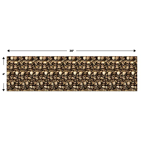 Beistle Catacombs Backdrop Wall Decorations – 2 Realistic Skull and Bone Printed Plastic Wall Coverings, Halloween Haunted House Party Décor Indoor Spooky Scene Background Display, 4 Ft x 30 Ft Each - style: Catacombs - 2 Piece