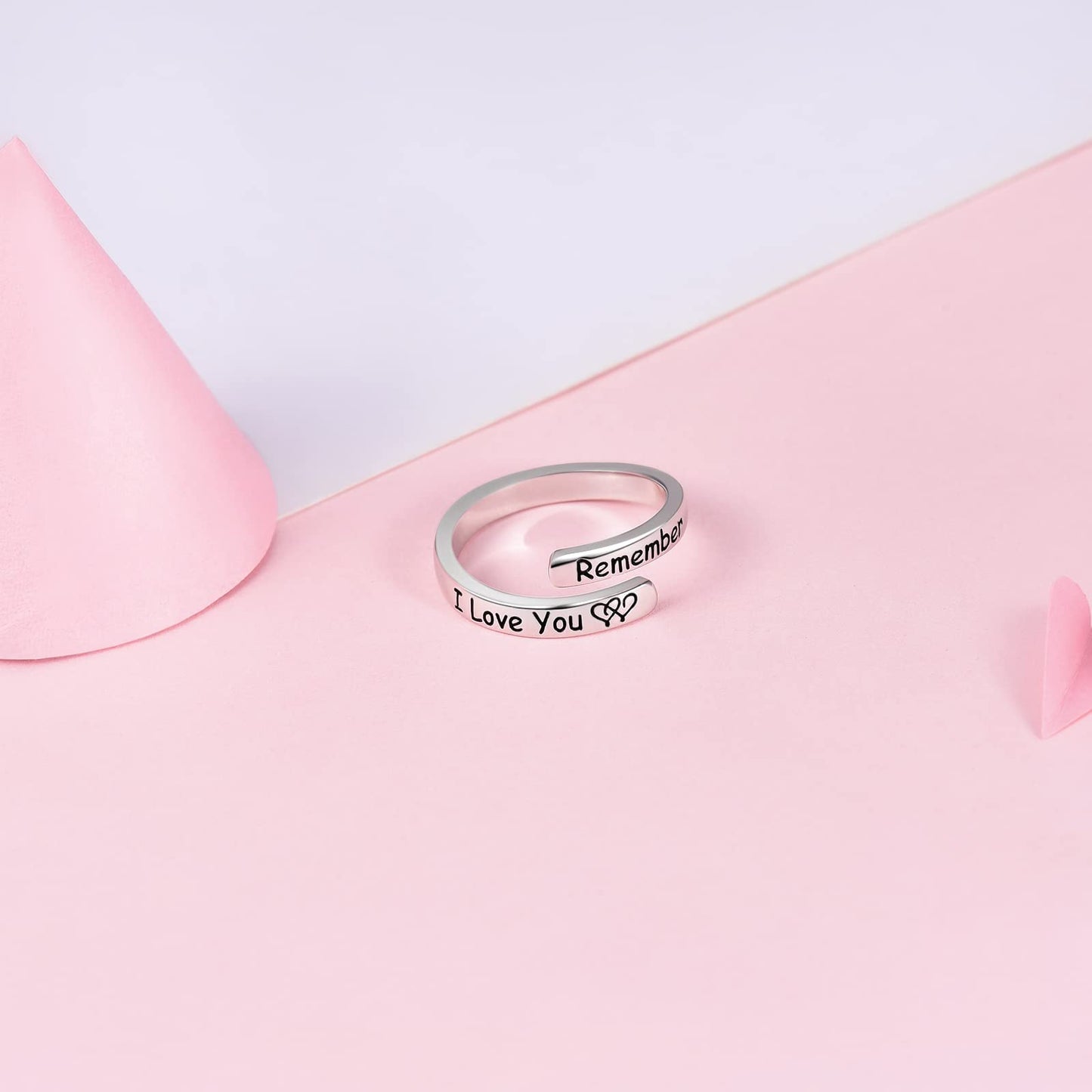 Silver Adjustable Ring Inspirational Jewelry S925 Sterling Wrap Open Ring for Women (I love you)