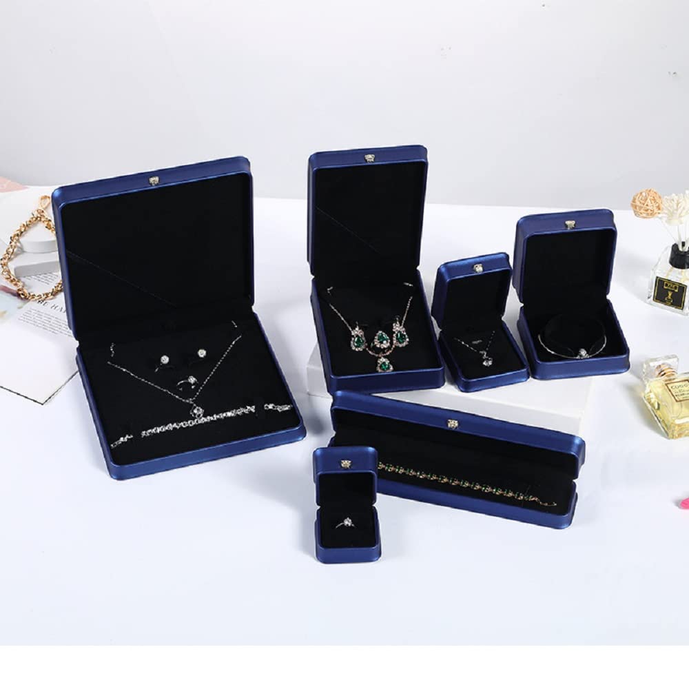 JunningGor Wedding Jewelry Set Premium Leather Box Necklace Earring Ring Display Case Storage Holder (Blue)