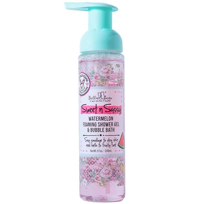 Bella & Bear Sweet 'n' Sassy Watermelon Mega Bath & Body Gift Set with Foaming Shower Gel & Bubble Bath, Bath Milk, Body Scrub & Lip Scrub and Lip Butter