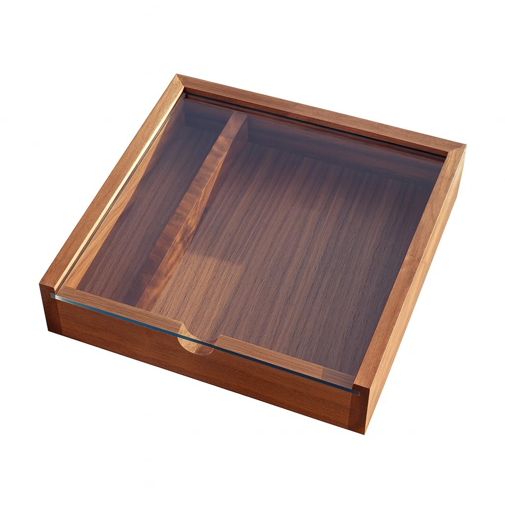 LONMAIX Walnut Wood Keepsake Box with Clear Acrylic Lid, Handmade Storage Box for Jewelry, Photos, Collectibles, Gifts (6.7 x 6.7 x 1.38 Inches)