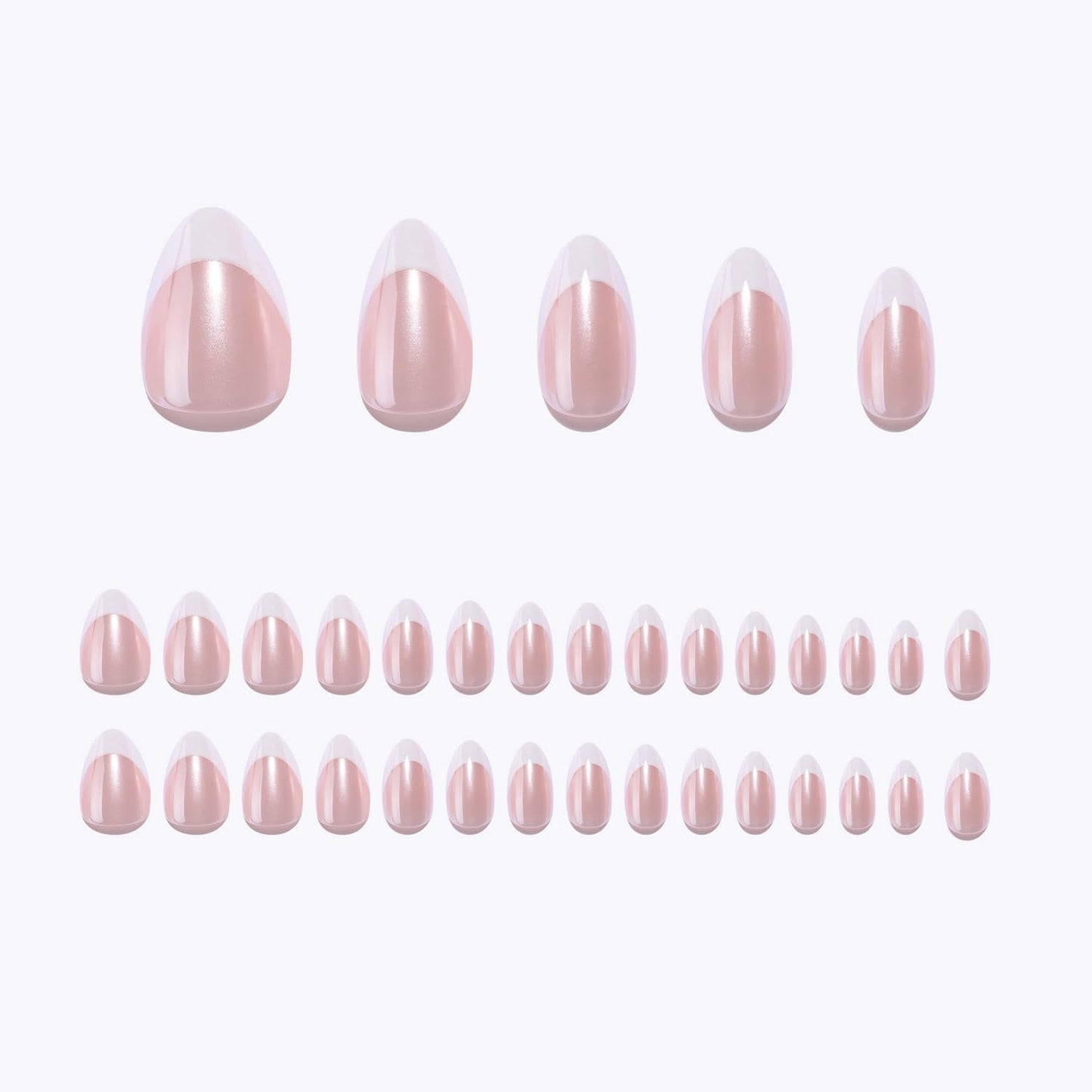 32 Pcs White French Tip Press on Nails Chrome Fake Nails with Designs Salon Quality Thickened False Nail Muti-Layer Gel Medium Almond Acrylic Nail Full Cover Stick on Nails for Women Manicure Decor