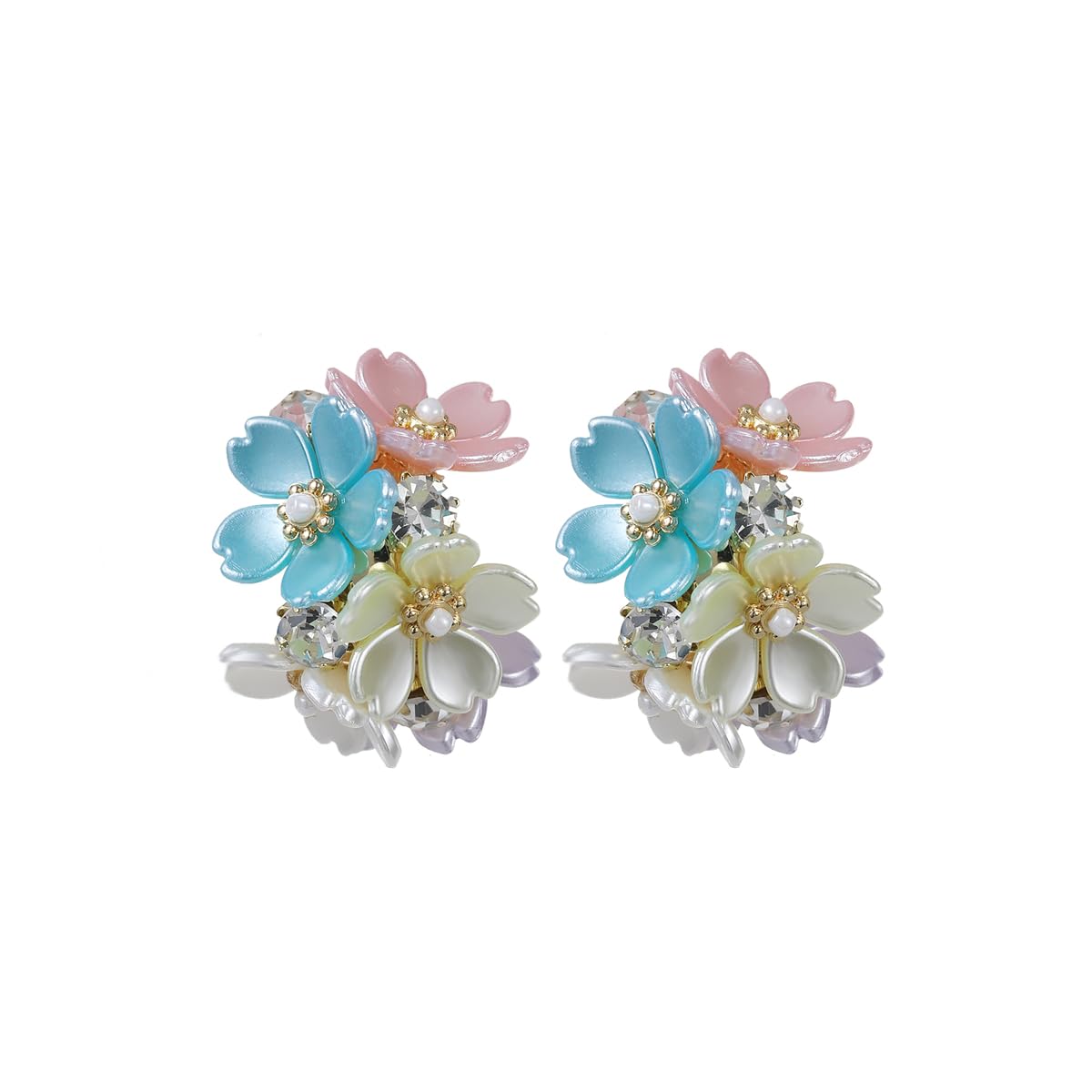 Xalroco Gold Statement Leaf Rhinestone Stud Earrings, Gold Flower Filigree Dangles, Pink/Purple/Yellow Flower Acrylic Earrings (multi-color)
