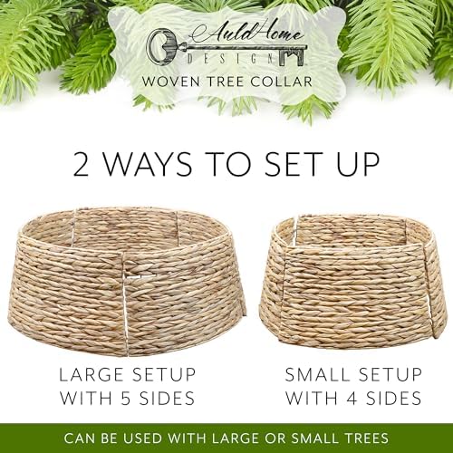 AuldHome Design Woven Hyacinth Christmas Tree Collar (Natural, 29-Inch), Natural Fiber Rustic Farmhouse Basket Weave Large Tree Skirt