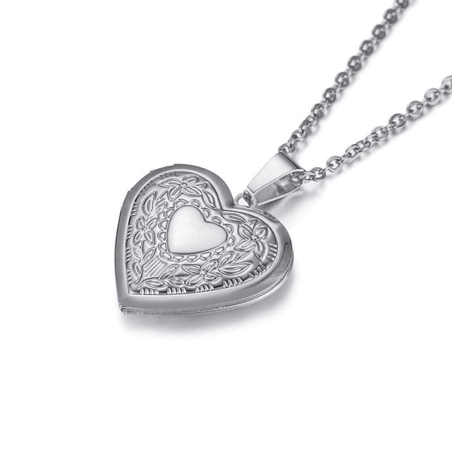 PHOCKSIN Silver Heart Locket Necklace Flower Engraved Personalized Love Heart Necklace that Holds Pictures Customized Gifts Locket Necklaces for Women