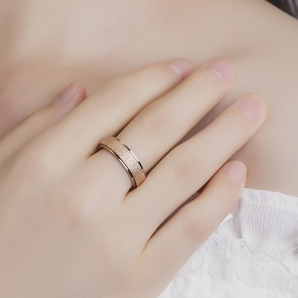 OreilleStar Anxiety Ring for Women Fidget Spinner Ring Fidget Toys Adults Titanium Stainless Steel Thumb Ring 6mm Wide Rose Gold Size 7
