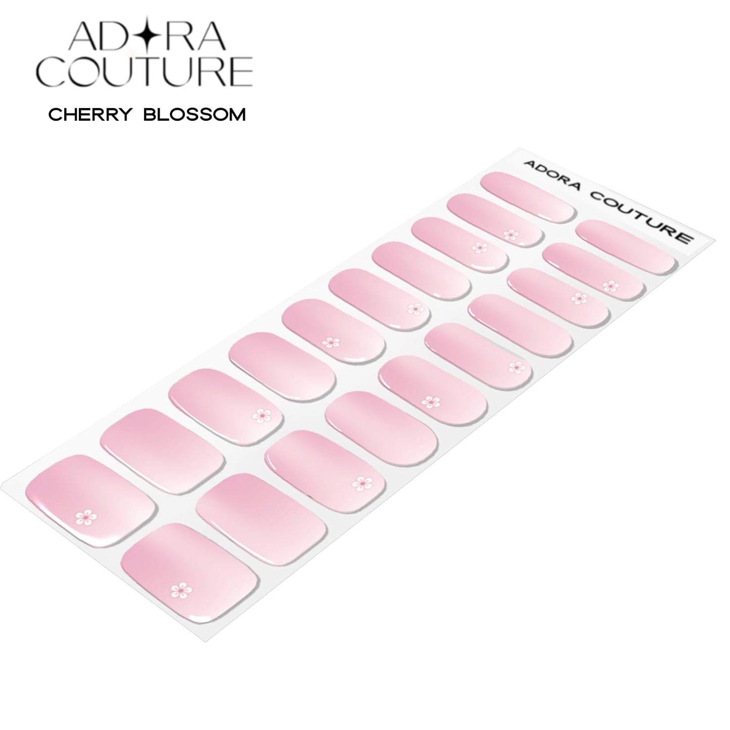 Adora Couture Semi-Cured Gel Nail Strips - 20 Salon-Quality Gel Sticker with UV Light Required, Long Lasting, Easy Application & Removal, Includes Prep Pad, Nail File, Wooden Stick – Pink Cherry