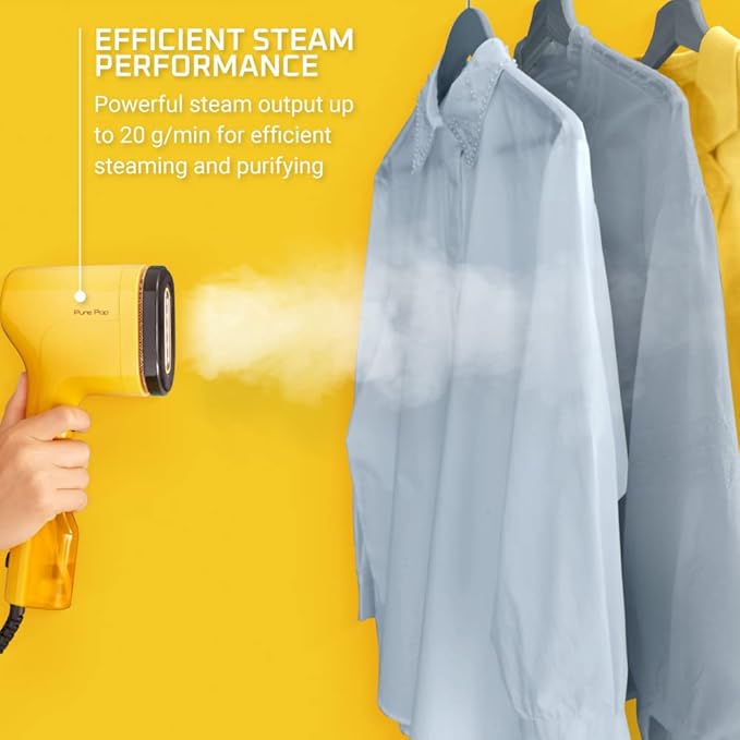 Rowenta PurePop Handheld Steamer for Clothes 1.5Lbs 15 Second Heatup,2.3 Oz Capacity 1150 Watts Portable,Ironing,Fabric Steamer,Garment Vacation Essentials,Travel Must Have Yellow DR2026 DR2026U1