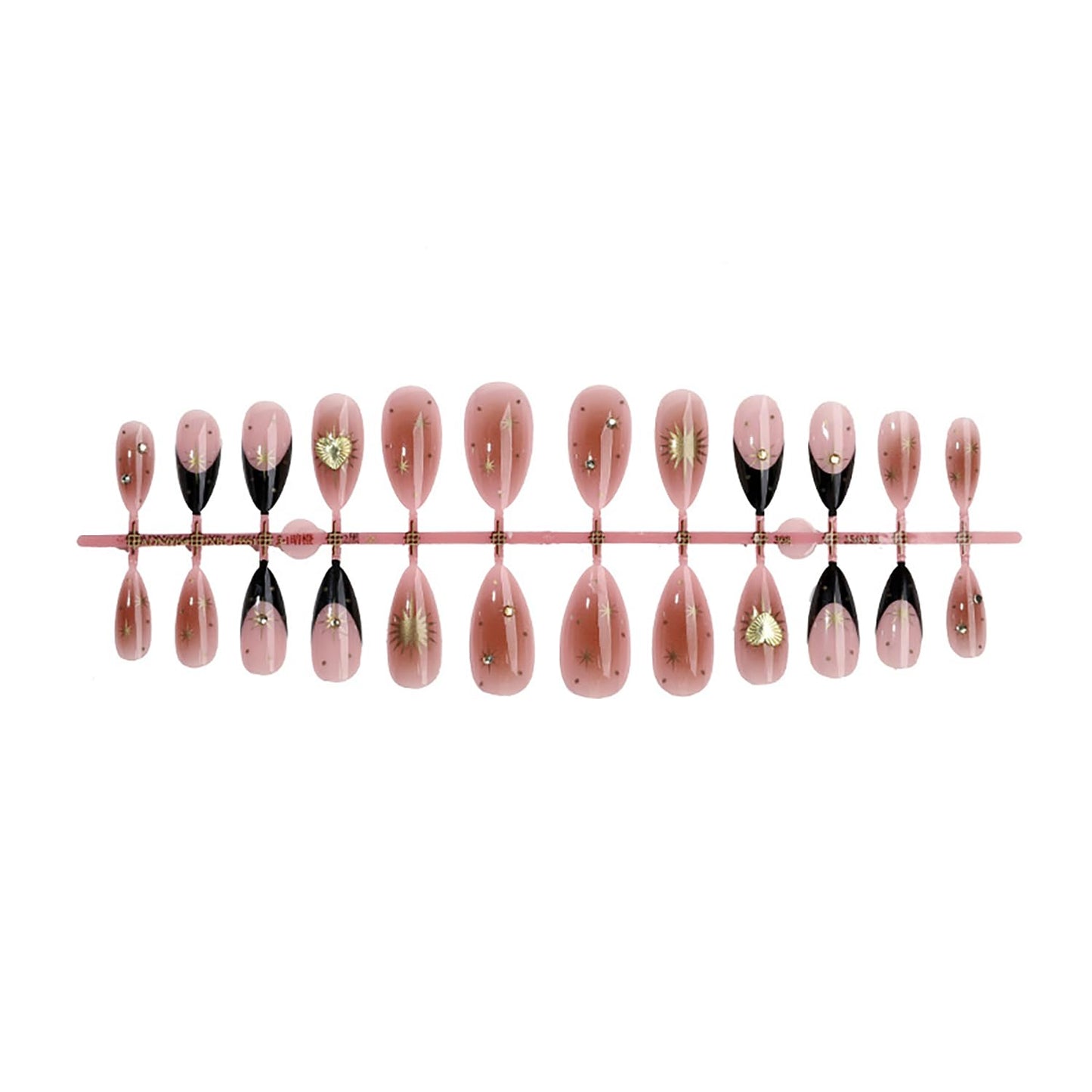 24pcs Press On Nails Almond Medium Fake Nails French With Gold Star Heart Design Gradient Nail Press Ons Glossy Full Cover False Acrylic Nails Reusable Glue On Nails For Women Girls