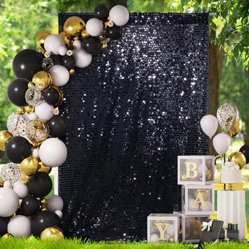 SquarePie Shimmer Wall Backdrop Big Payette Sequin Curtain 4FT x 7FT Black Background for Party Wedding 1 Panel - color: Black