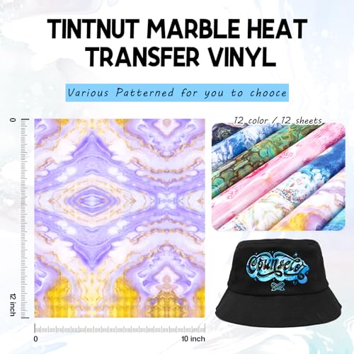 Tintnut Liquid Marble HTV Vinyl - 12 Sheets 10 x 12 Inch Watercolor Marble Heat Transfer Vinyl Pattern HTV Iron on Vinyl T-Shirts DIY - color: Purple Marble-12