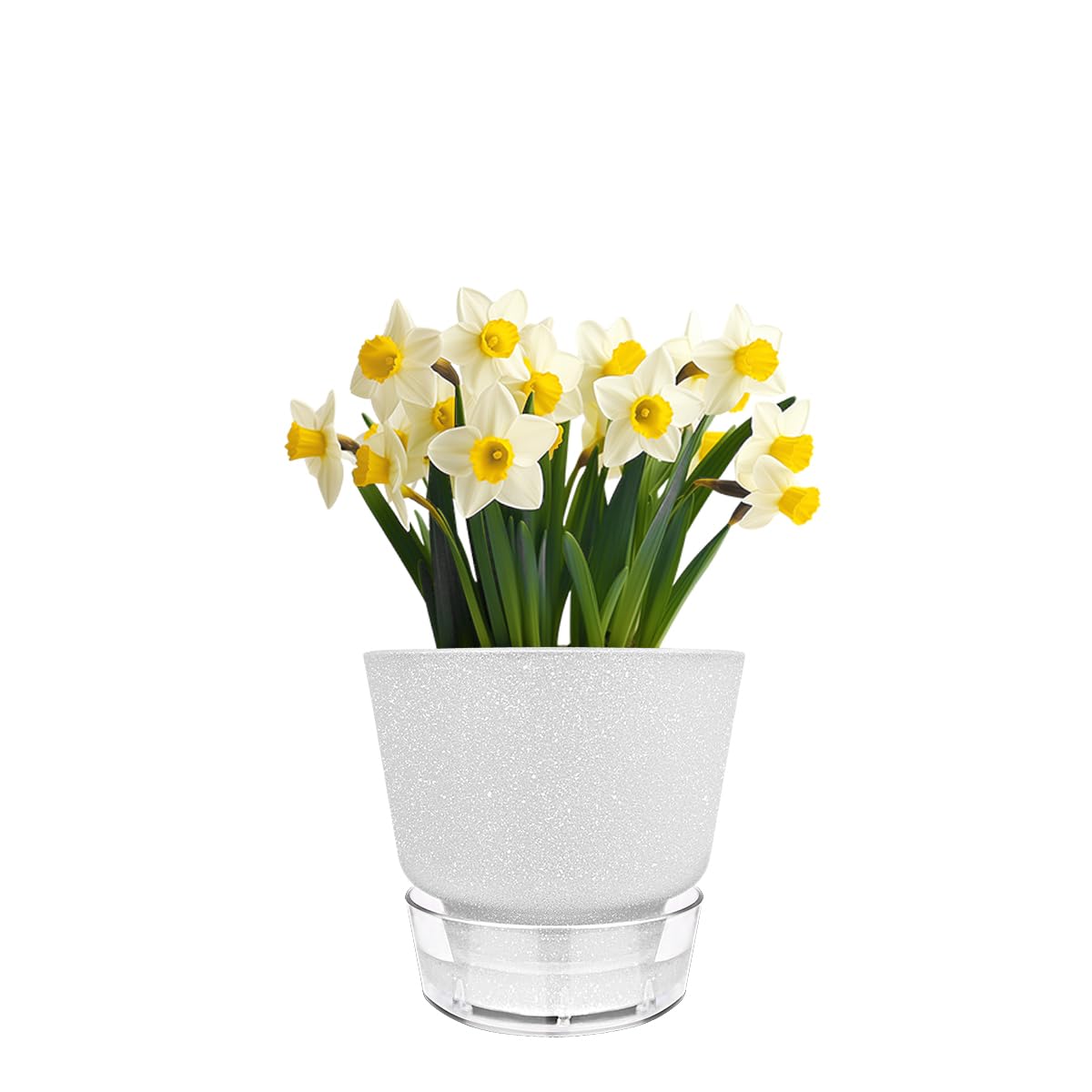 HYNZ 2024 Upgraded 5 Pack 6-Inch Self-Watering Planter Pots with Deep Reservoir for Indoor and Outdoor Plants with Planting Tools (Frosted White)