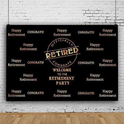 Officially Retired Black Golden Banner Backdrop for Photography, 5x3FT, Happy Retirement Party Background, Photo Booth Studio Props RBJMYLU222 - size: polyester microfiber fabric-5x3ft