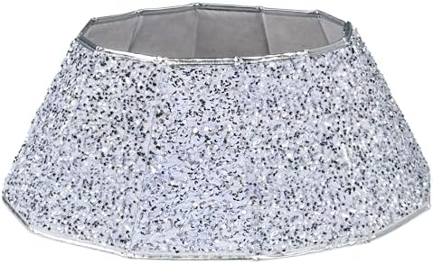 Blissun Christmas Tree Collar, Sequin Christmas Tree Skirt, Folable Christmas Tree Ring, Xmas Tree Stand Base Cover for Christmas Tree Decoration (Silver, Round)
