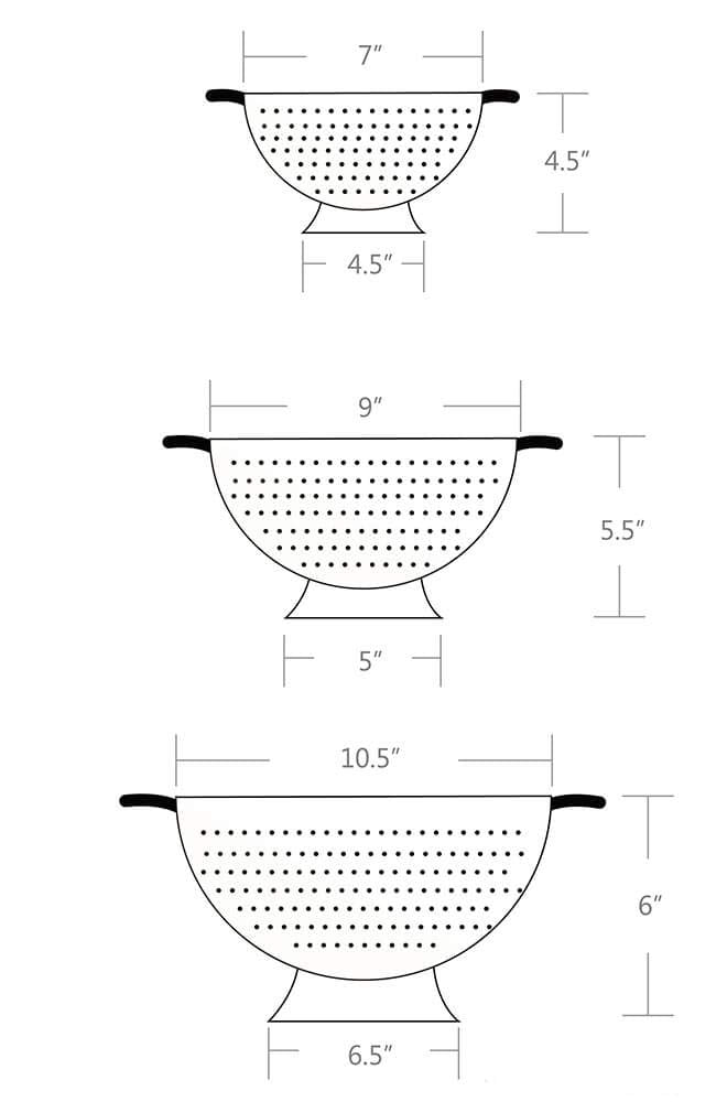 Rorence Powder Coated Steel Colanders: 1.5 Quart 3 Quart & 5 Quart Set of 3 - White