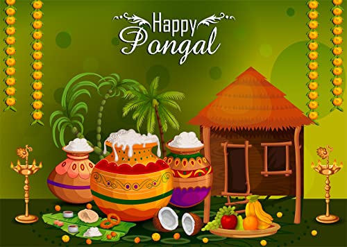 BELECO 20x10ft Fabric Happy Pongal Backdrop Indian Holiday Harvest Photography Background Holiday Celebration Party Decoration Banner Supplies Studio Photo Booth Video Shoot Props - size: 20x10FT