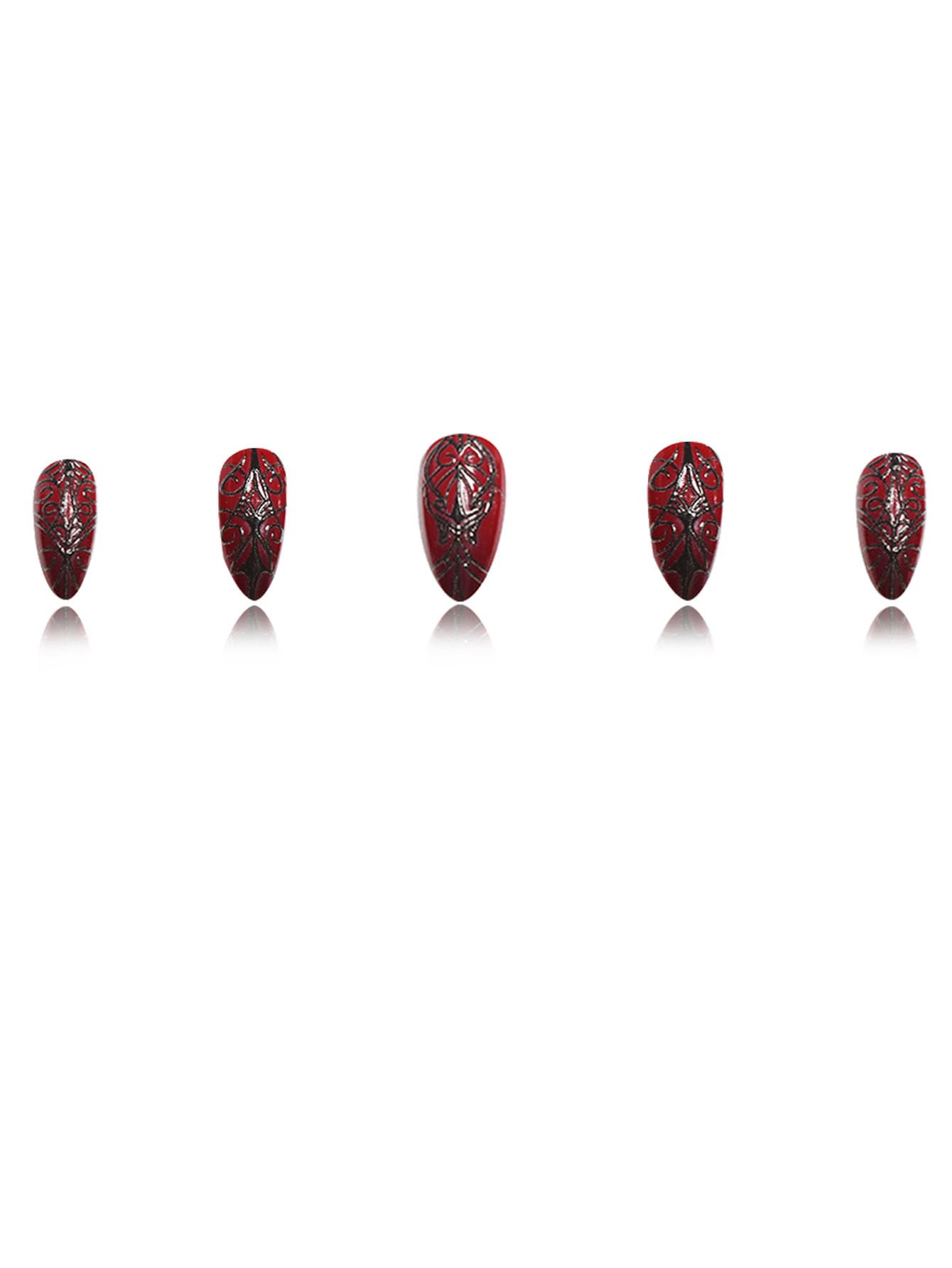 SEENEEY Long Almond Press on Nails Halloween Dark Red Artificial Fake Nails with Black Spider Web Designs Stick on Nail for Women 24pcs