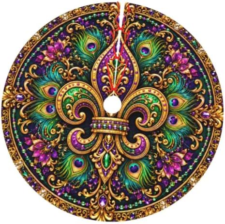 Mardi Gras Christmas Tree Skirt Xmas Tree Skirt, Winter Christmas Tree Mat for Home Party Holiday Indoor Outdoor Decorations