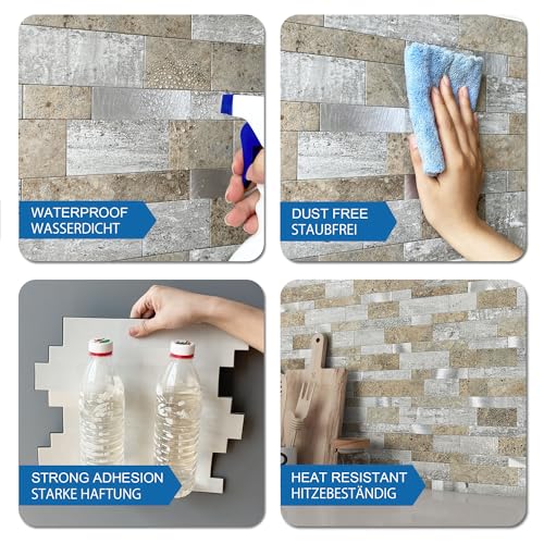 MOFIT Backsplash Tile for Kitchen Peel and Stick Stone Matte Finish,Bathroom Tiles Stickers 3D Wall Panel Linear Mosaic Marble Backsplash Waterproof(5sheets,Castle Brown) - color: Castle Brown, size: 5sheets