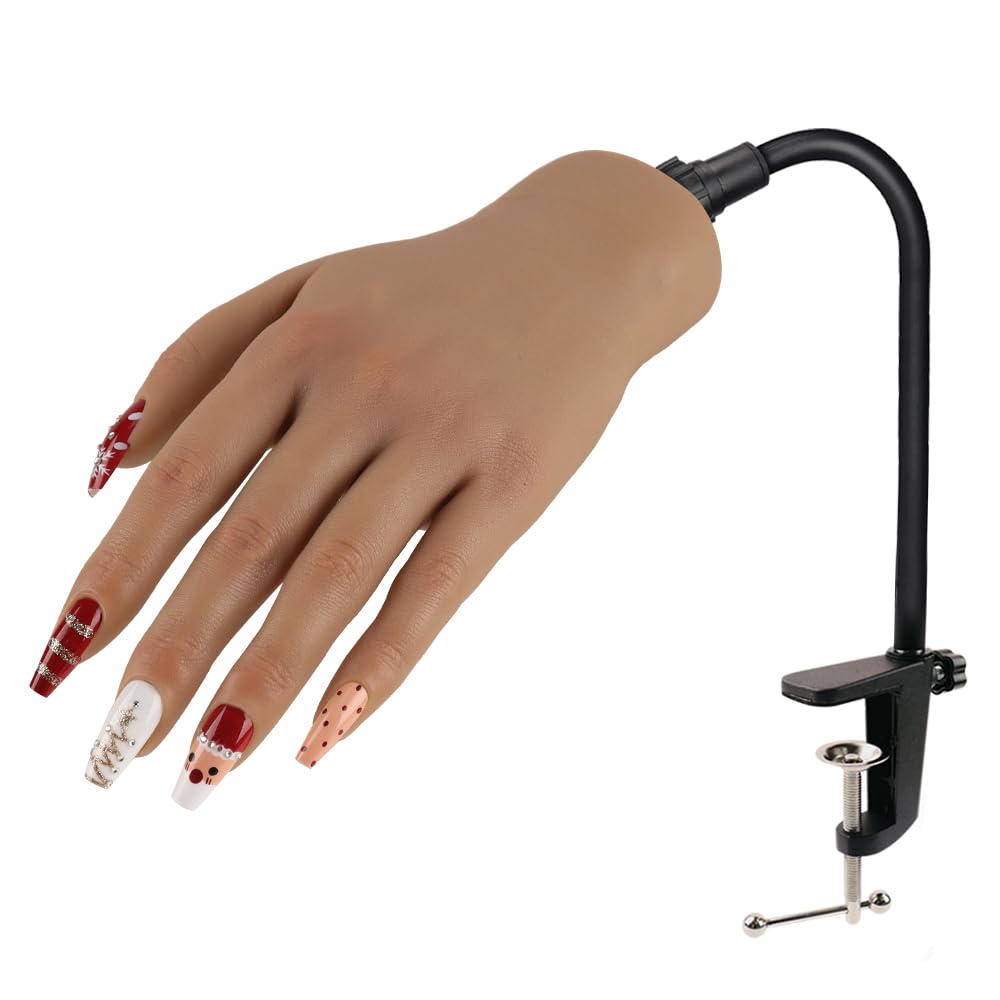 Nail Pratice Training Hand for Acrylic Nails with Stand Bracket,Soft Silicone Maniquin Hand, Flexible Bendable Nail Practice Fake Hand for Nails Art Practice Tool