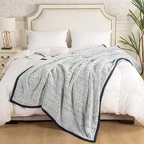 EMME Fuzzy Blanket Soft Fleece Throw Blankets for Women, Fluffy Sherpa Throws(Plush Navy,90"x90")