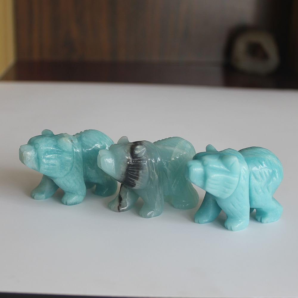 2'' Hand Carved Mixed gemstome Crystal Bear Figurine Animal Carving (Amazonite)