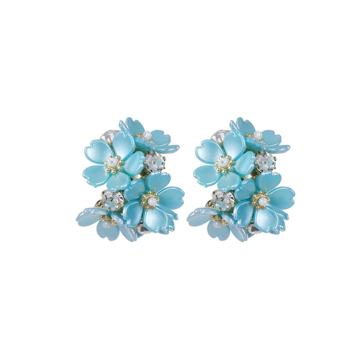 Xalroco Gold Statement Leaf Rhinestone Stud Earrings, Gold Flower Filigree Dangles, Pink/Purple/Yellow Flower Acrylic Earrings (Blue)