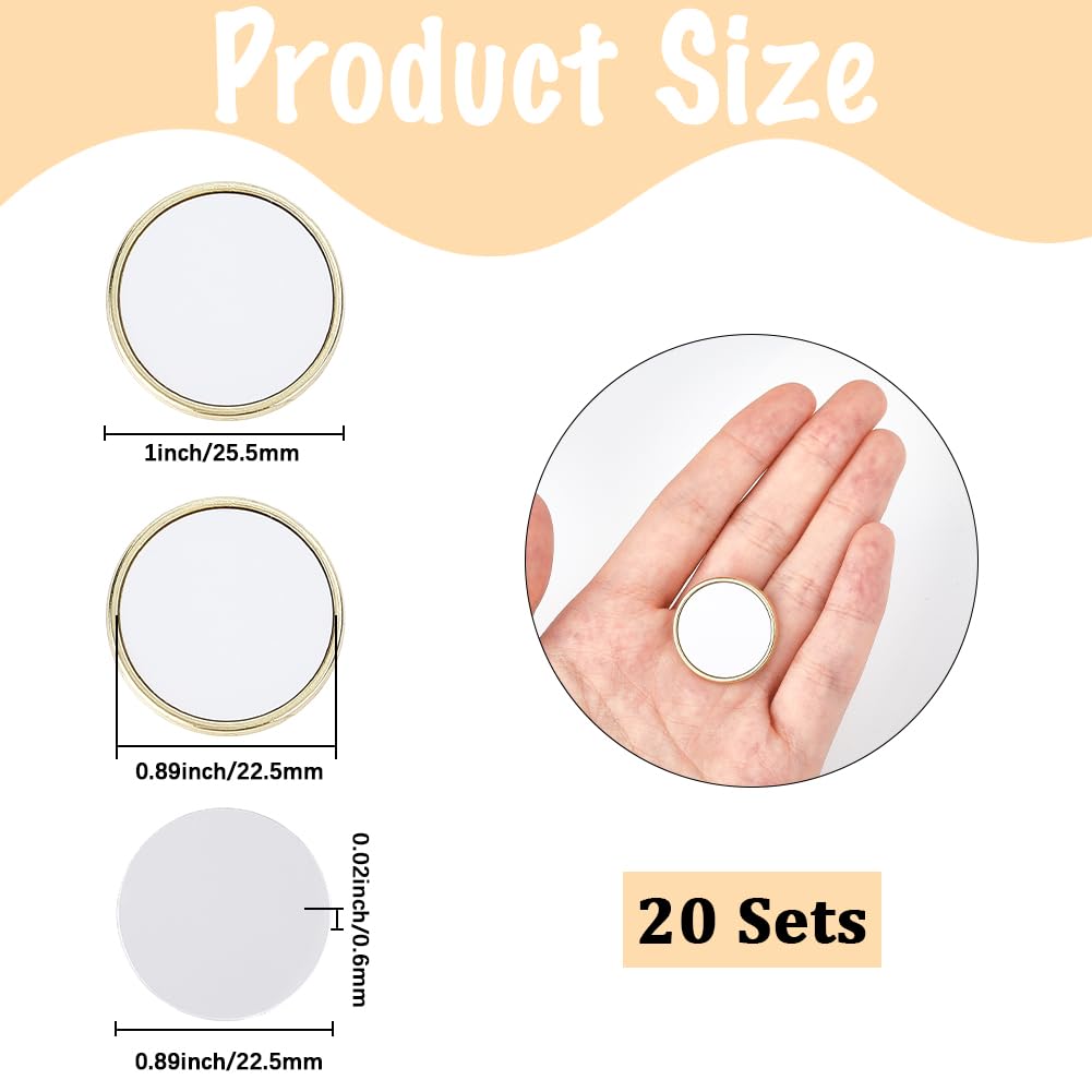 SOFPLATE 20 Sets 1 Inch Round Blank Pins Sublimation Blank Buttons Small Gold Alloy Disk Base Transfer Design Making Kits Team Party Decor Brooch Pin Bulk for Jewelry Making Lapel Supplies DIY Crafts