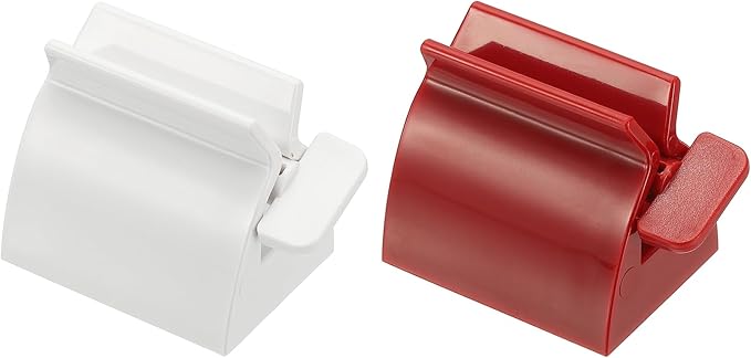 uxcell Toothpaste Tube Squeezer, 2Pcs 2" Toothpaste Squeezer Dispenser Rollers Tube Squeezers Clip Holder Stand for Bathroom, White/Red