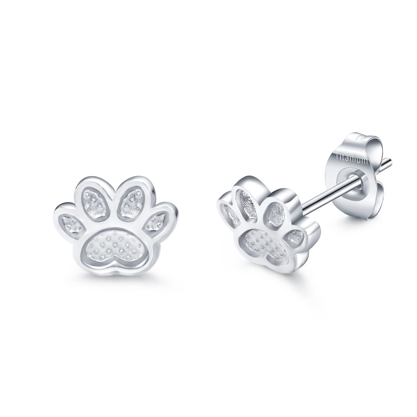 VOJO Implant Grade G23 Titanium Stud Earrings for Sensitive Ears Post Pierced Cartilage Lobe Earring Stud for Women (Silver Dog Paw)