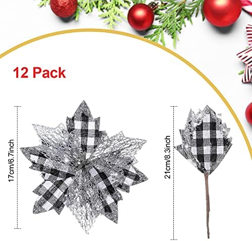 Syhood 13 Pcs Christmas Bow Tree Topper Set Black White Buffalo Plaid