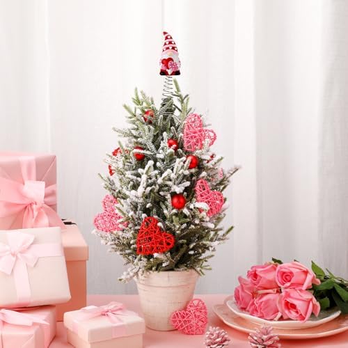 Gejoy Valentines Day Gnome Miniature Tree Topper, 5.1 Inches Mini Resin Gnome Valentine Tree Decorations for Wedding Party Supplies, Pink Valentines Table Centerpiece, Home Decor