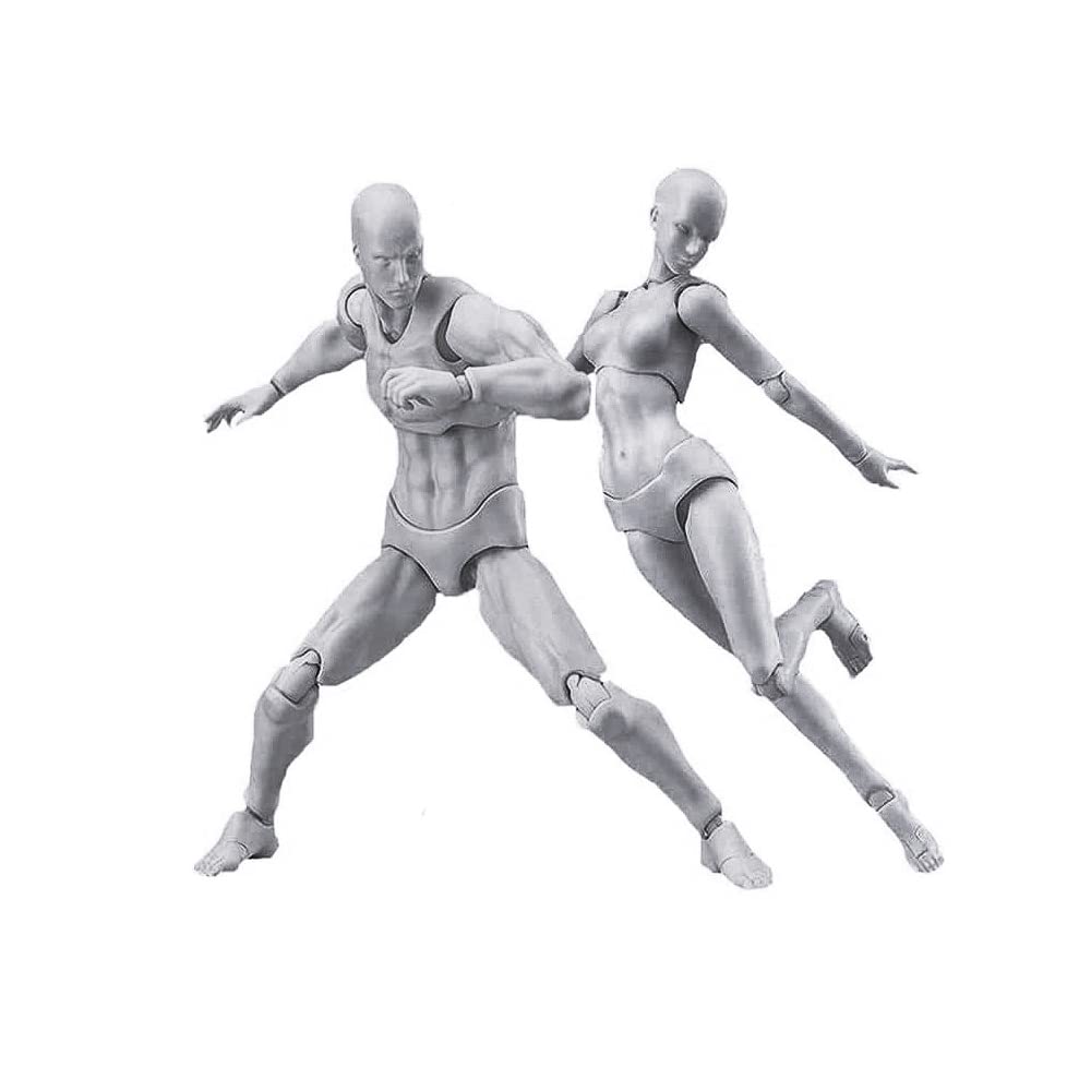 Haniforever Artists Manikin Art Mannequin Figures Supplies Drawing Tools,Small Drawing Figure Model for Sketching,Painting,Action Figures Male+Female Set(Grey)