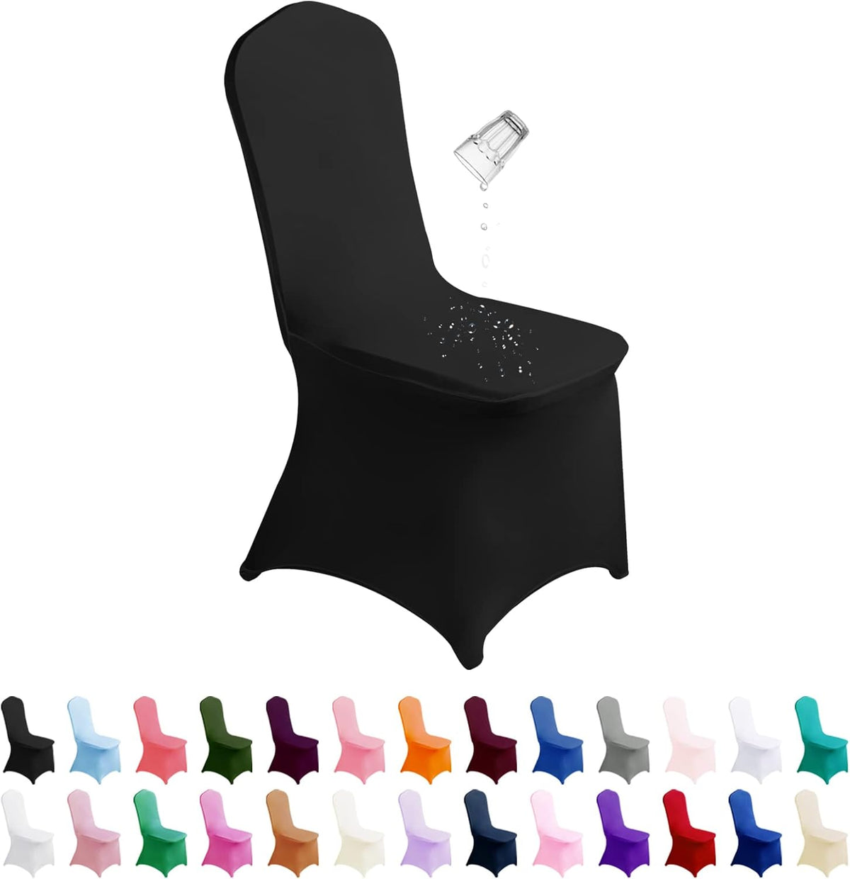 SUPERO Waterproof Chair Cover (50PCS), Stretch Spandex Polyester, Universal Fit, Protector for Dining, Outdoor, Party, Banquet, Wedding Event, Hotel, Black