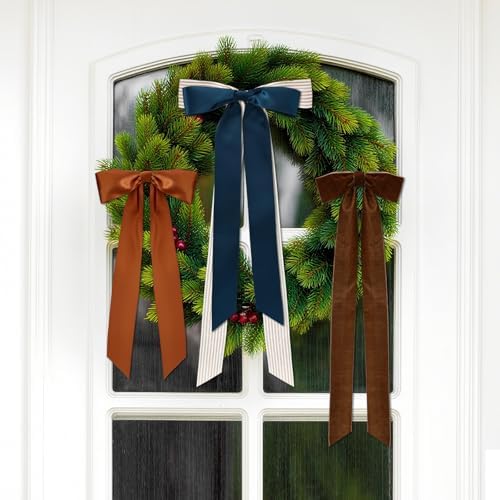 Suncalla 8 Pcs Retro Velvet Christmas Wreath Bows Farmhouse 13.8-15.7 in