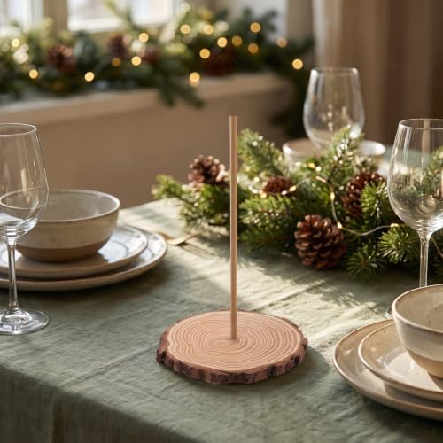 Ipetboom 5pcs Mini Christmas Tree Stand, Natural Wood Base for DIY Tree
