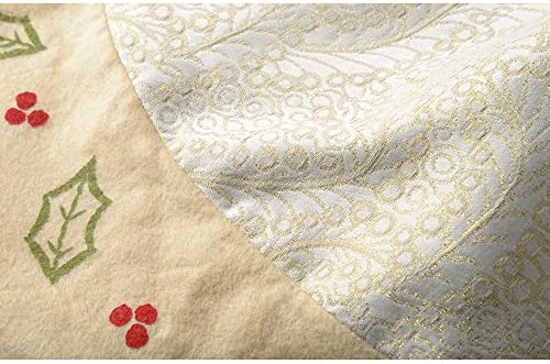 Holly and Berry Quilted Christmas Tree Skirt Decoration, 140 Cm - Large, Cream