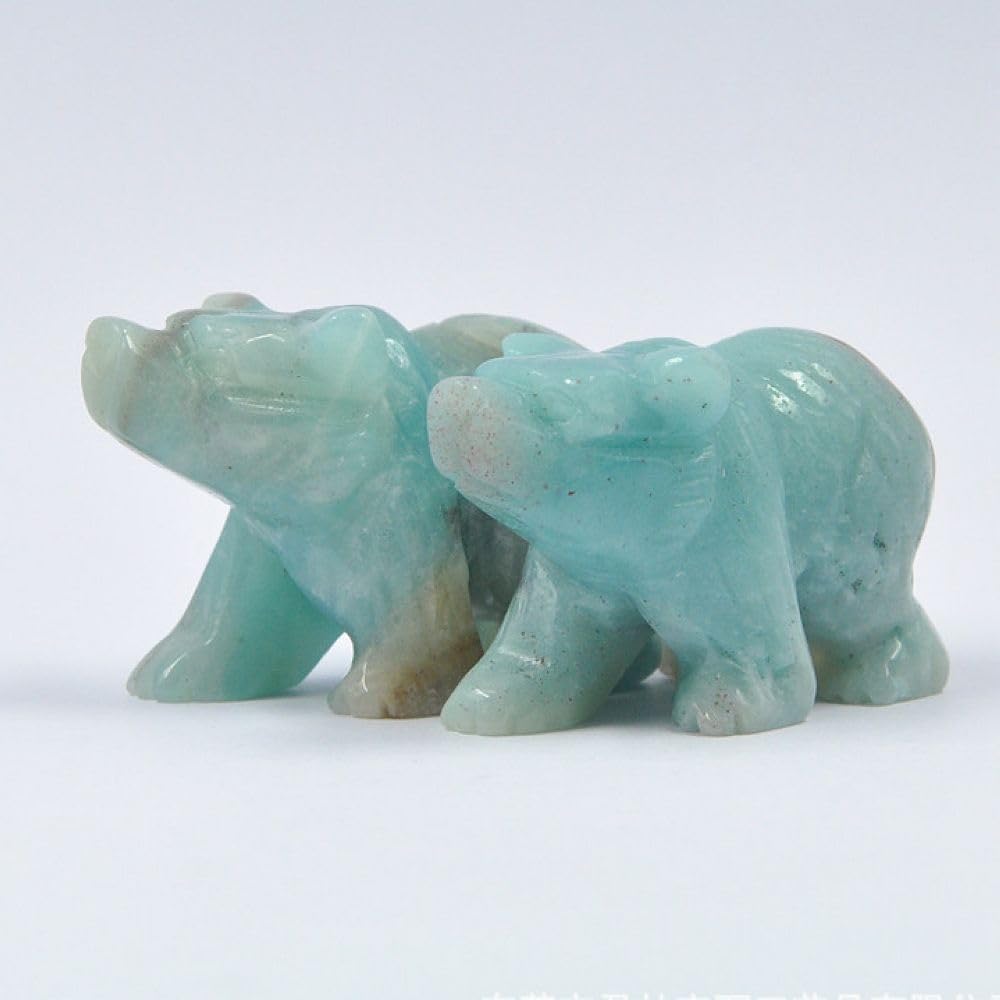 HLbshi Hand Carved Gemstone Crystal Bear Figurine Animal Statue Carving Office Home Decor Collections 2'' (Amazonite)