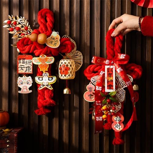 Handcrafted Cotton Thread Chinese Knot Ornament New Year Pendant for Holiday Parties and Gifting Easy Install Cotton Knot Wall Pendant with Hook for Holiday Parties Social