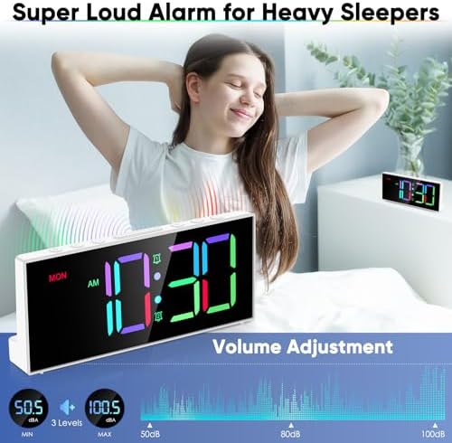 Alarm Clock with Large Display Big Numbers,5 Levels Brightness???Snooze,USB Charging Port,LED and Mirror Desk Clock,Dual Alarms Modern Electronic Clock for Bedroom Home Living Room Office. (White)