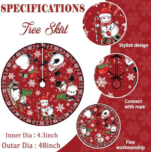 Christmas Tree Skirt 48 Inch Winter Xmas Snowman Home Party Decor