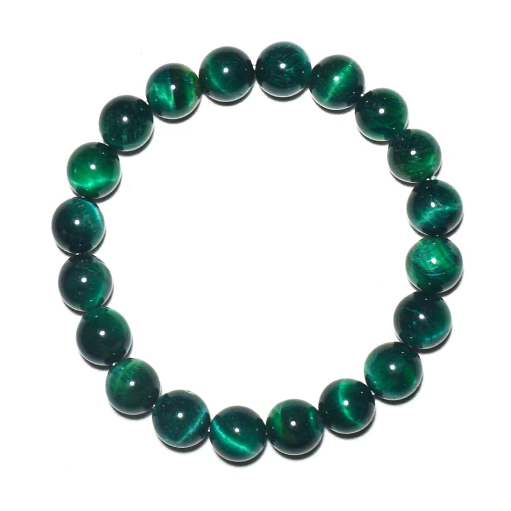 10mm Green Tiger's Eye Stretch Bracelet - Natural Stone Beads for Grounding and Balance