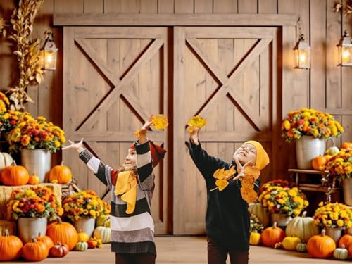 Fall Backdrop 10x8ft Thanksgiving Autumn Harvest Photography Backdrop Pumpkin Maple Leaves Barn Door Background for Friendsgiving Studio Party Banner Photo Booth Props
