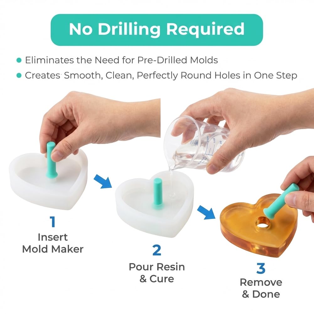 Resin Hole Maker Tool Set, 37PCS Silicone Tools in 7 Sizes (2-8 mm) for Epoxy Resin, Flexible Durable Kit with Slicer and Brush for Jewelry, Keychain, Pendant and DIY Crafts
