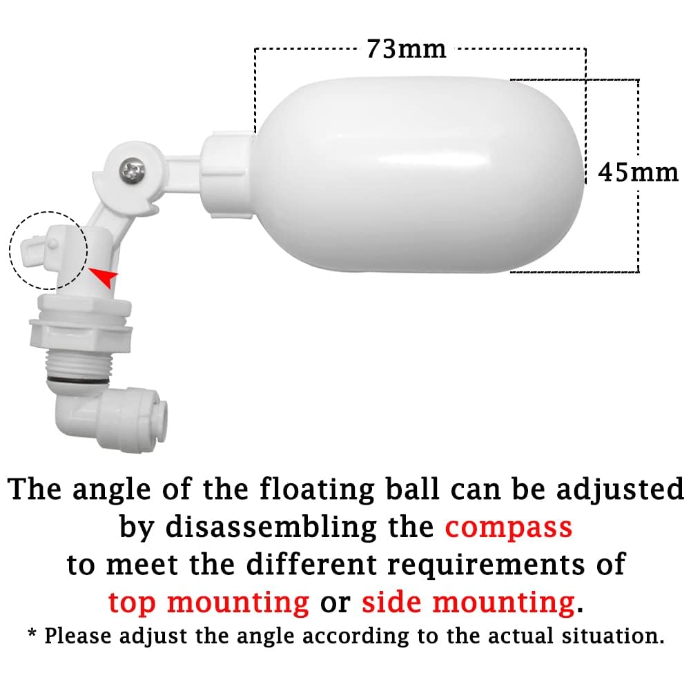 Joywayus 2Pcs Mini Plastic Float Ball Valve with 1/4" Quick Connect Push-In to Connect Tube Fittings, Automatic Water Level Control Switch, Adjustable Water Filter Ballcock Fittings